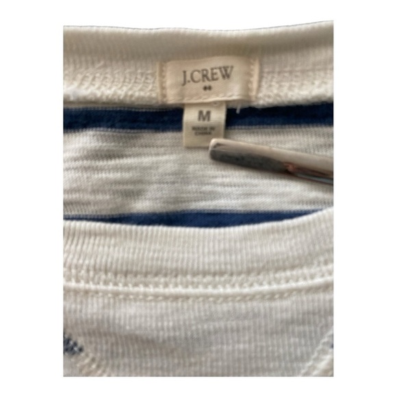 J Crew T-shirt, long sleeve, cream with blue stripes, clear sequins. Banded hem. - Picture 3 of 8